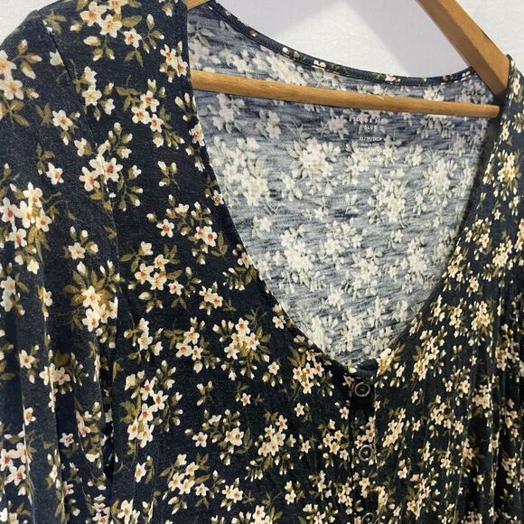 AMERICAN EAGLE Soft Sexy Slub Button Front Floral Scoop Neck Womens XS Black - Picture 2 of 11